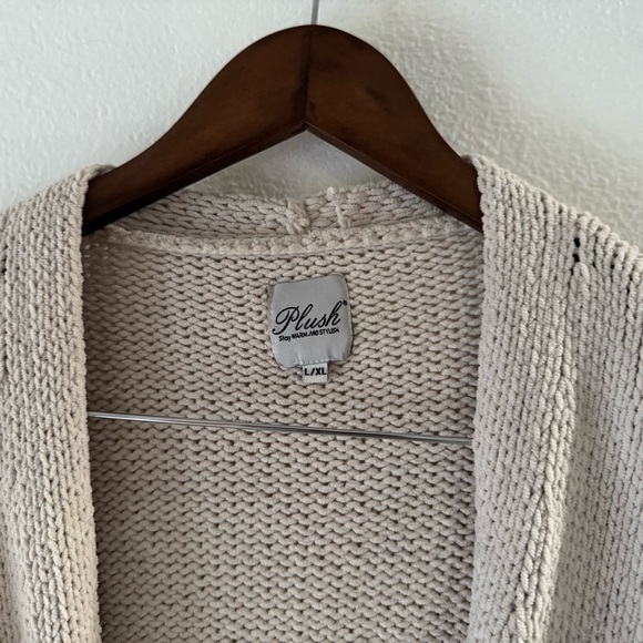 Cozy Oatmeal Beige Knit Tie Waist Cardigan Sweater Cream L/XL Plush Hygge Chic - Picture 6 of 14